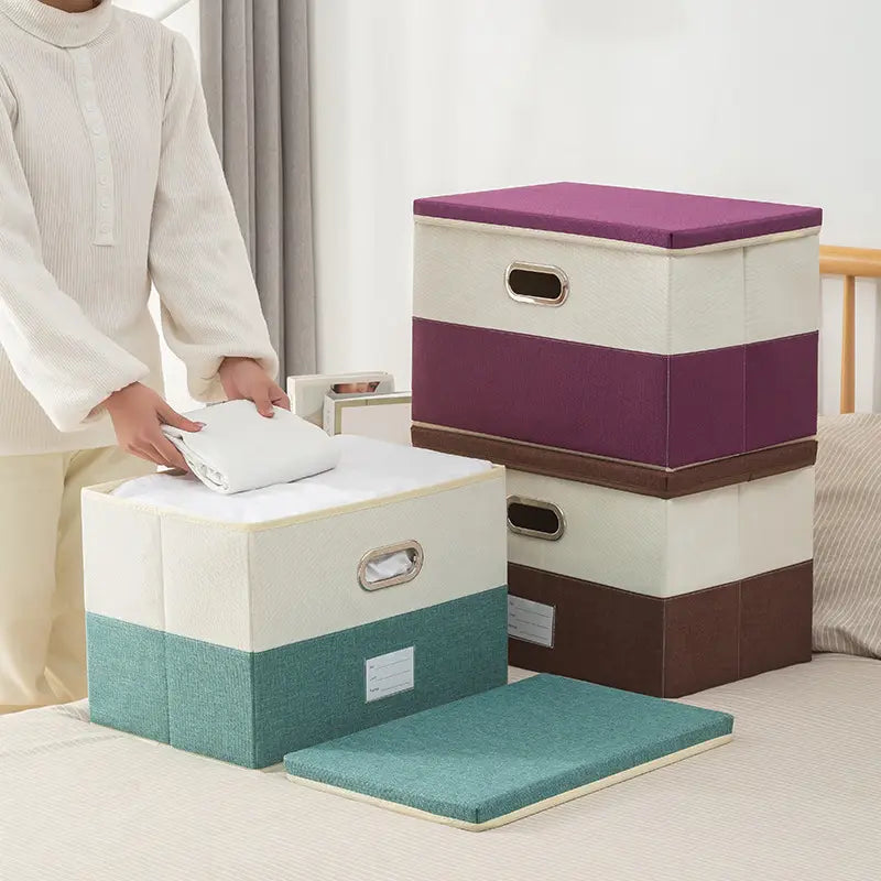 Space Saving Multi-Use Fabric Storage Basket with Lid