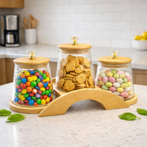 Decorative Bridge-Design Jar with Natural Wooden Stand