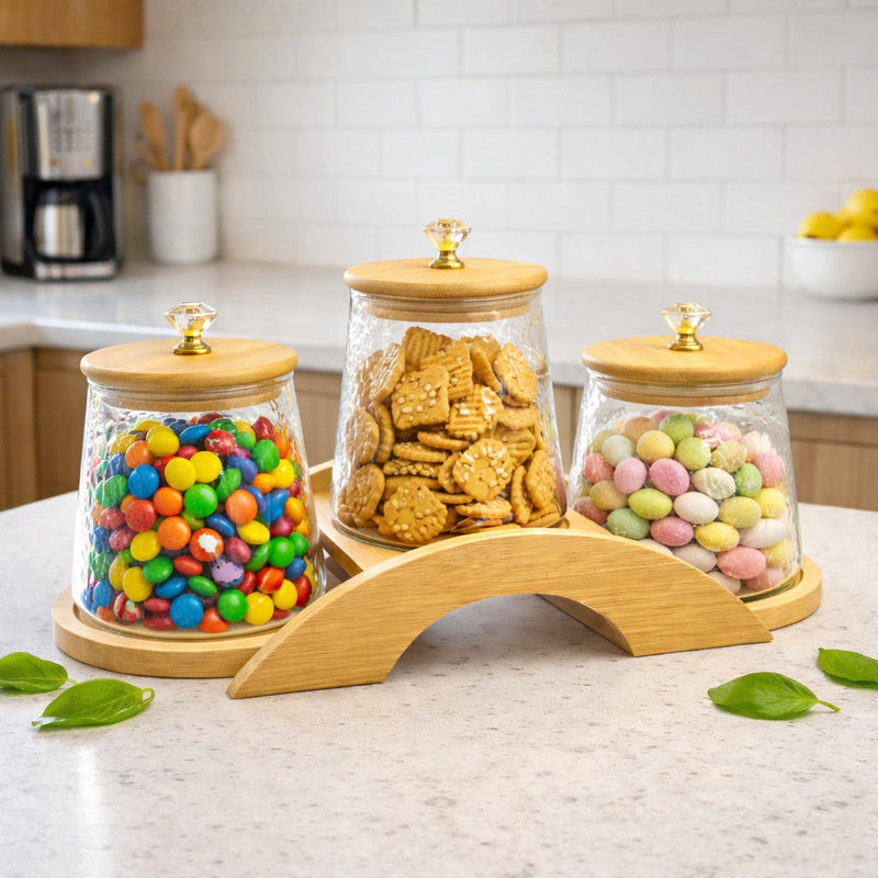 Decorative Bridge-Design Jar with Natural Wooden Stand