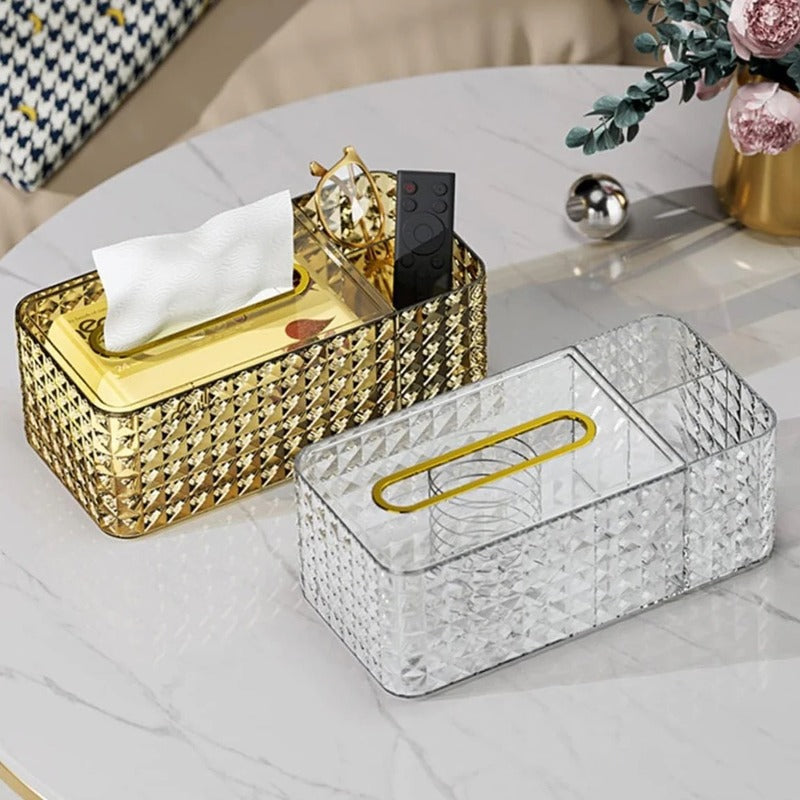 Diamond-Cut Spring-Rise Tissue Box with Dual Compartments - Image 2