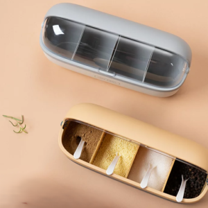 Minimalist 4-Compartment Spice Box with Spoons