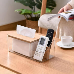 ClearView Wooden Lid Tissue Box with Dual Compartments