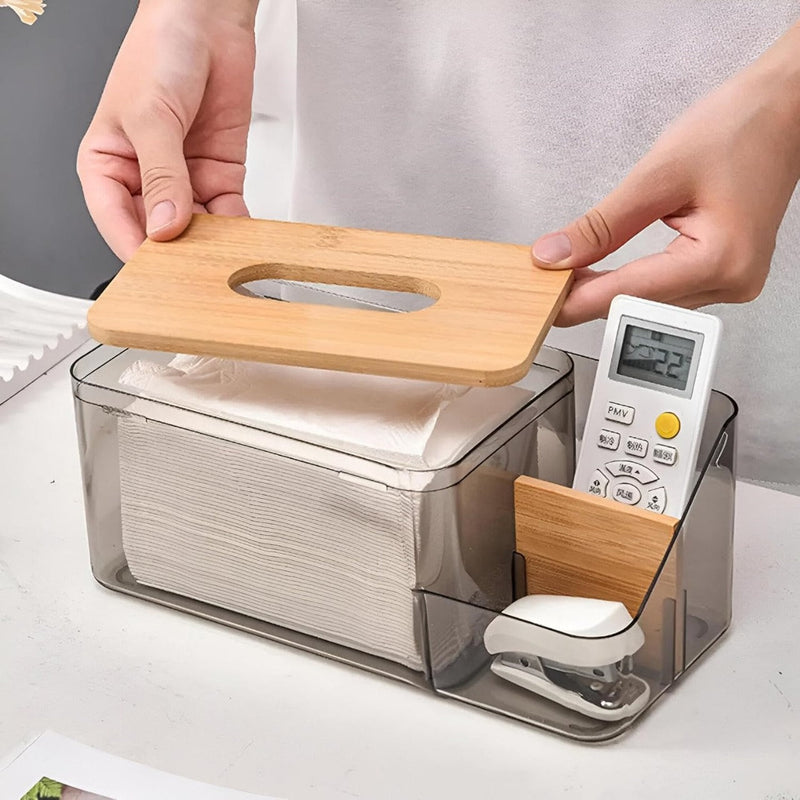 ClearView Wooden Lid Tissue Box with Dual Compartments - Image 2