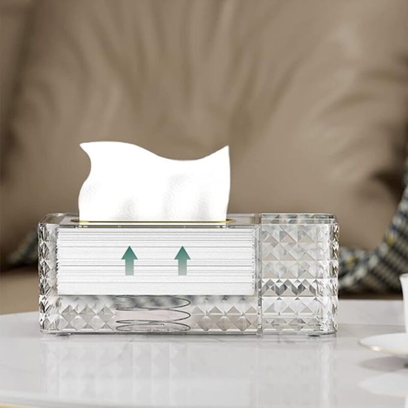 Diamond-Cut Spring-Rise Tissue Box with Dual Compartments - Image 4