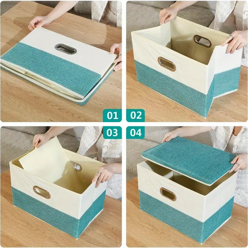 Space Saving Multi-Use Fabric Storage Basket with Lid - Image 4
